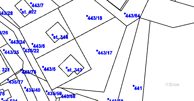 Parcela st. 443/17 v KÚ Orlické Zlákovice, Katastrální mapa