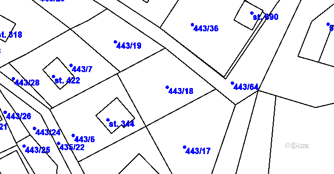 Parcela st. 443/18 v KÚ Orlické Zlákovice, Katastrální mapa