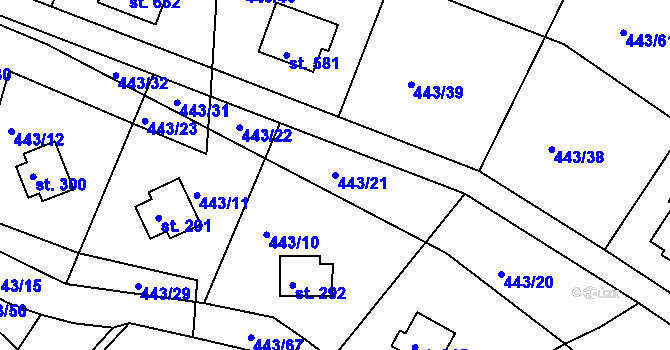 Parcela st. 443/21 v KÚ Orlické Zlákovice, Katastrální mapa