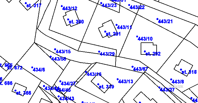 Parcela st. 443/29 v KÚ Orlické Zlákovice, Katastrální mapa