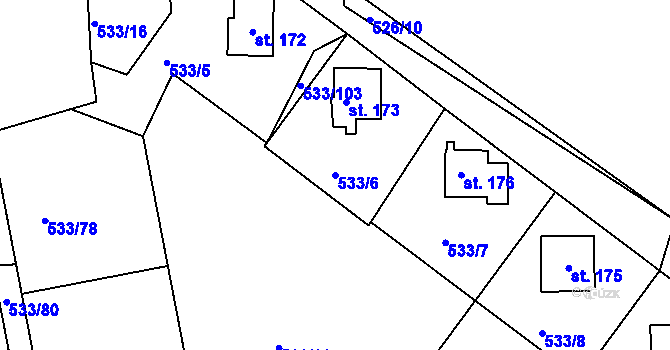 Parcela st. 533/6 v KÚ Orlické Zlákovice, Katastrální mapa