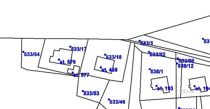 Parcela st. 533/18 v KÚ Orlické Zlákovice, Katastrální mapa