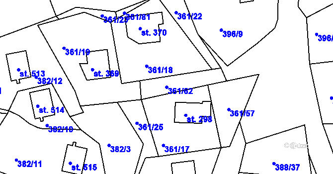 Parcela st. 361/62 v KÚ Orlické Zlákovice, Katastrální mapa