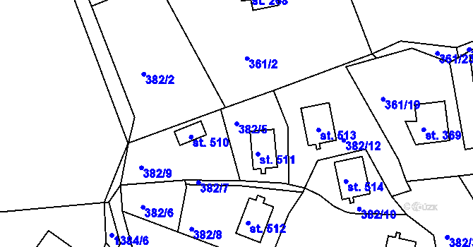 Parcela st. 382/5 v KÚ Orlické Zlákovice, Katastrální mapa