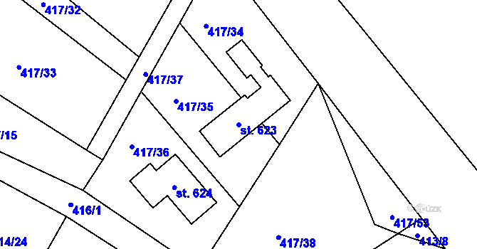 Parcela st. 623 v KÚ Orlické Zlákovice, Katastrální mapa