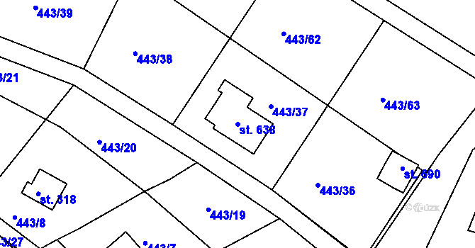 Parcela st. 638 v KÚ Orlické Zlákovice, Katastrální mapa