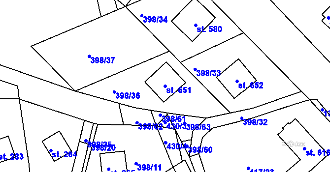 Parcela st. 651 v KÚ Orlické Zlákovice, Katastrální mapa