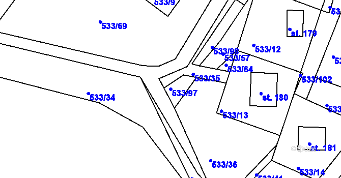 Parcela st. 533/97 v KÚ Orlické Zlákovice, Katastrální mapa