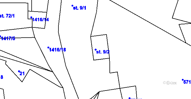 Parcela st. 9/2 v KÚ Milešov nad Vltavou, Katastrální mapa
