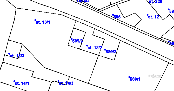 Parcela st. 13/2 v KÚ Milešov nad Vltavou, Katastrální mapa
