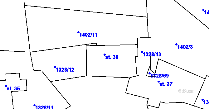 Parcela st. 36 v KÚ Milešov nad Vltavou, Katastrální mapa