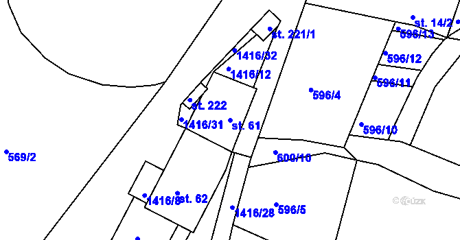 Parcela st. 61 v KÚ Milešov nad Vltavou, Katastrální mapa