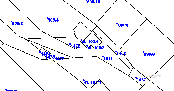 Parcela st. 103/2 v KÚ Milešov nad Vltavou, Katastrální mapa