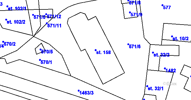 Parcela st. 158 v KÚ Milešov nad Vltavou, Katastrální mapa