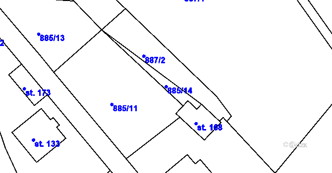 Parcela st. 885/14 v KÚ Milešov nad Vltavou, Katastrální mapa