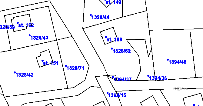 Parcela st. 1328/45 v KÚ Milešov nad Vltavou, Katastrální mapa