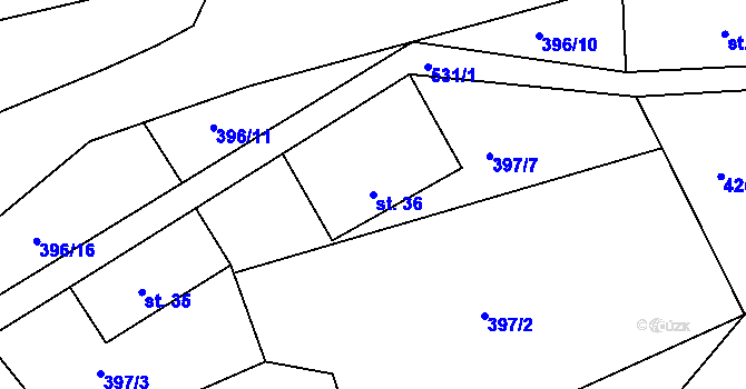 Parcela st. 36 v KÚ Přední Chlum, Katastrální mapa