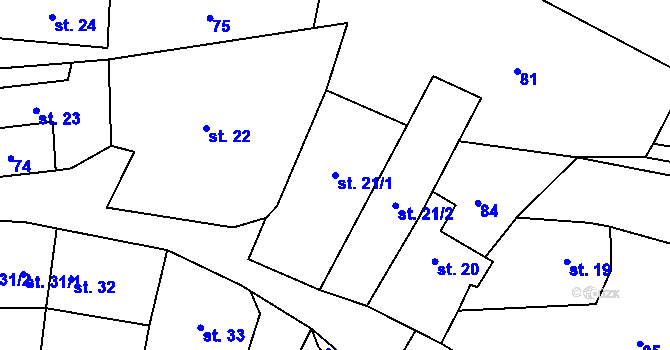 Parcela st. 21/1 v KÚ Milešov u Lovosic, Katastrální mapa