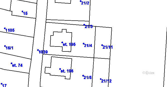 Parcela st. 21/4 v KÚ Milešov u Lovosic, Katastrální mapa