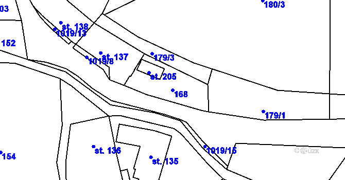 Parcela st. 168 v KÚ Milešov u Lovosic, Katastrální mapa