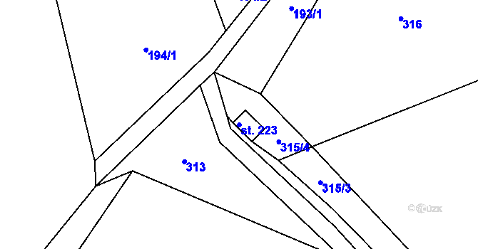 Parcela st. 223 v KÚ Milešov u Lovosic, Katastrální mapa