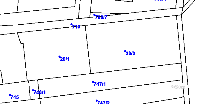 Parcela st. 20 v KÚ Milešovice, Katastrální mapa