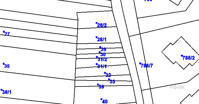 Parcela st. 30 v KÚ Milešovice, Katastrální mapa