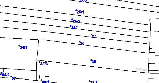 Parcela st. 36 v KÚ Milešovice, Katastrální mapa