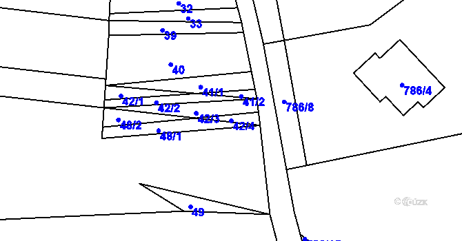 Parcela st. 42/4 v KÚ Milešovice, Katastrální mapa