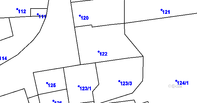 Parcela st. 122 v KÚ Milešovice, Katastrální mapa