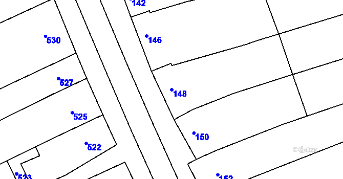 Parcela st. 148 v KÚ Milešovice, Katastrální mapa