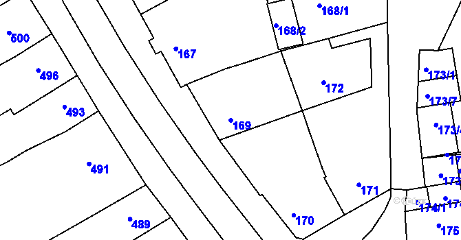 Parcela st. 169 v KÚ Milešovice, Katastrální mapa