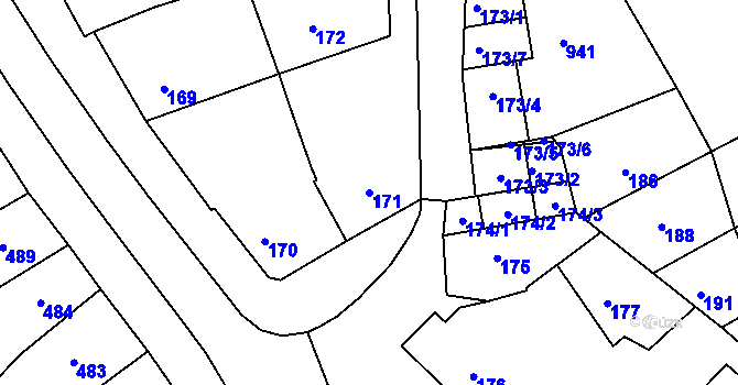 Parcela st. 171 v KÚ Milešovice, Katastrální mapa