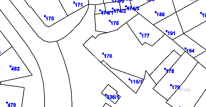 Parcela st. 176 v KÚ Milešovice, Katastrální mapa