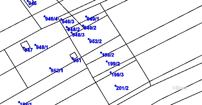 Parcela st. 198/2 v KÚ Milešovice, Katastrální mapa