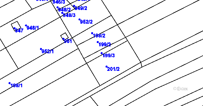 Parcela st. 199/3 v KÚ Milešovice, Katastrální mapa