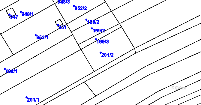 Parcela st. 201/2 v KÚ Milešovice, Katastrální mapa