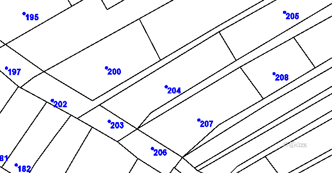 Parcela st. 204 v KÚ Milešovice, Katastrální mapa