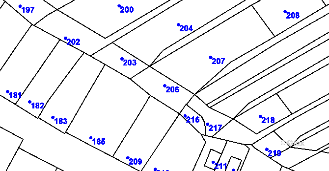 Parcela st. 206 v KÚ Milešovice, Katastrální mapa