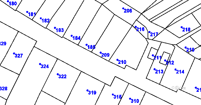 Parcela st. 209 v KÚ Milešovice, Katastrální mapa