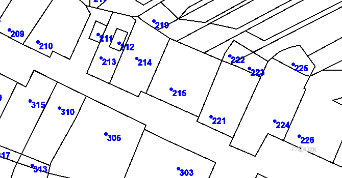 Parcela st. 215 v KÚ Milešovice, Katastrální mapa