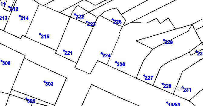 Parcela st. 224 v KÚ Milešovice, Katastrální mapa