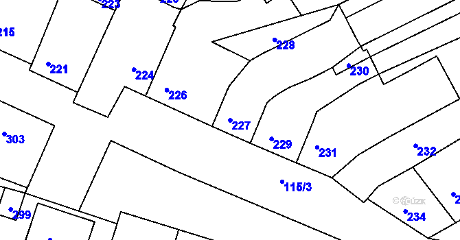 Parcela st. 227 v KÚ Milešovice, Katastrální mapa