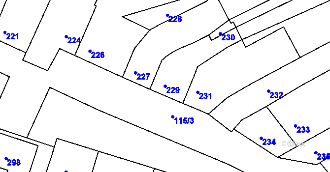 Parcela st. 229 v KÚ Milešovice, Katastrální mapa