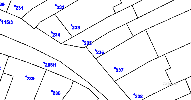 Parcela st. 236 v KÚ Milešovice, Katastrální mapa