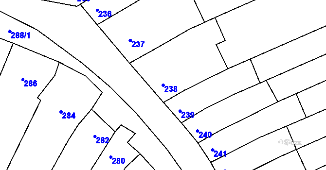 Parcela st. 238 v KÚ Milešovice, Katastrální mapa