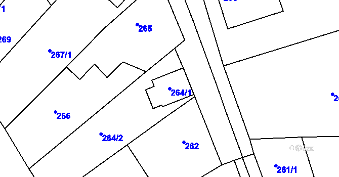 Parcela st. 264/1 v KÚ Milešovice, Katastrální mapa
