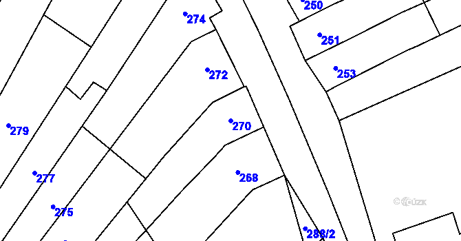 Parcela st. 270 v KÚ Milešovice, Katastrální mapa