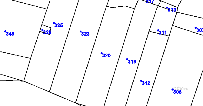 Parcela st. 320 v KÚ Milešovice, Katastrální mapa