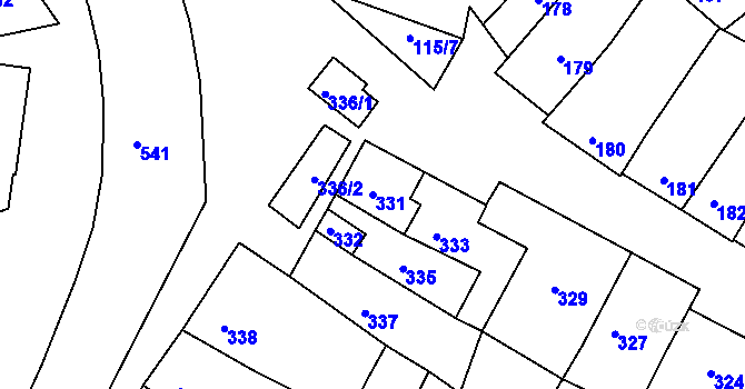 Parcela st. 331 v KÚ Milešovice, Katastrální mapa
